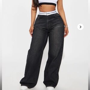 NEVER WORN! Fashion Nova Black Wide Leg Jeans